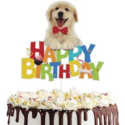 keweya dog happy birthday cake topper puppy pet themed bday party cake decor golden retriever colorful glitter party decorati