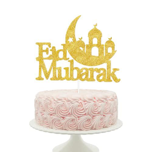 TTDQ eid mubarak cake topper - gold glitter eid mubarak cake toppers eid mubarak cake toppers, ramadan mubarak decorations for hom