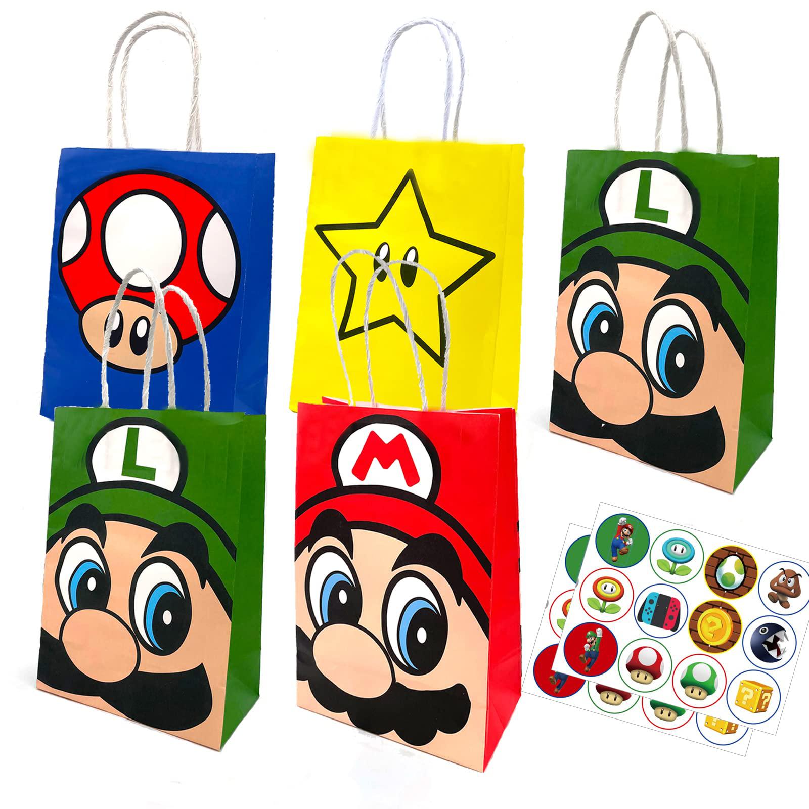 busydo 24pcs mario theme party gift bag kids birthday party video game  treat candy bags