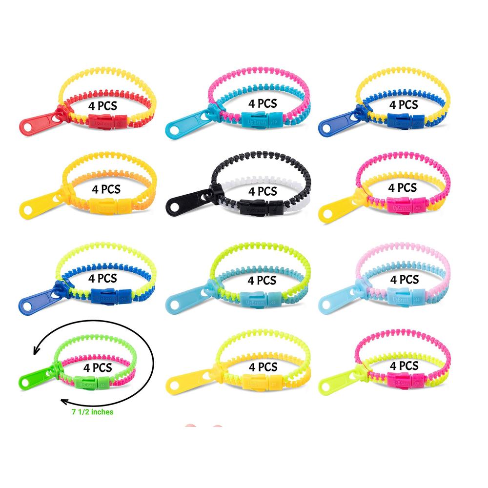 upbrands 48 fidget toys friendship zipper bracelets 7 , party favors for kids, sensory bulk set neon colors, kit for valentin