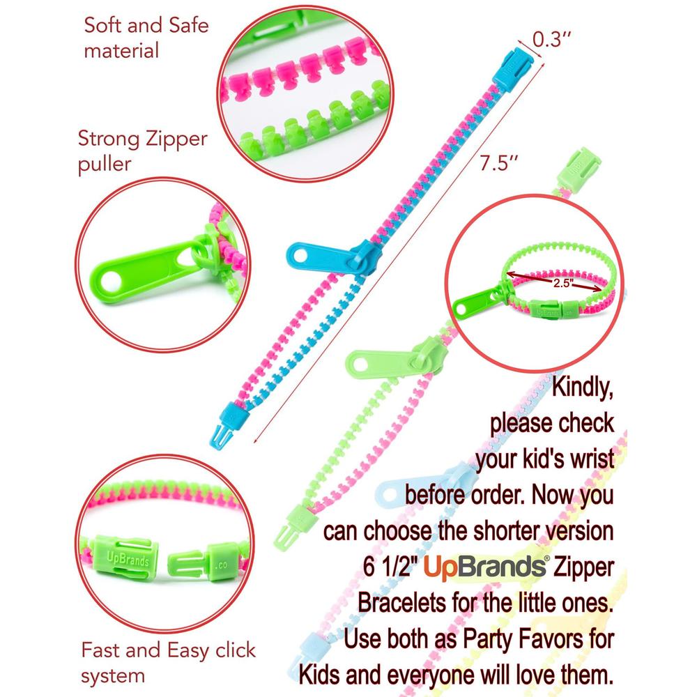 upbrands 48 fidget toys friendship zipper bracelets 7 , party favors for kids, sensory bulk set neon colors, kit for valentin