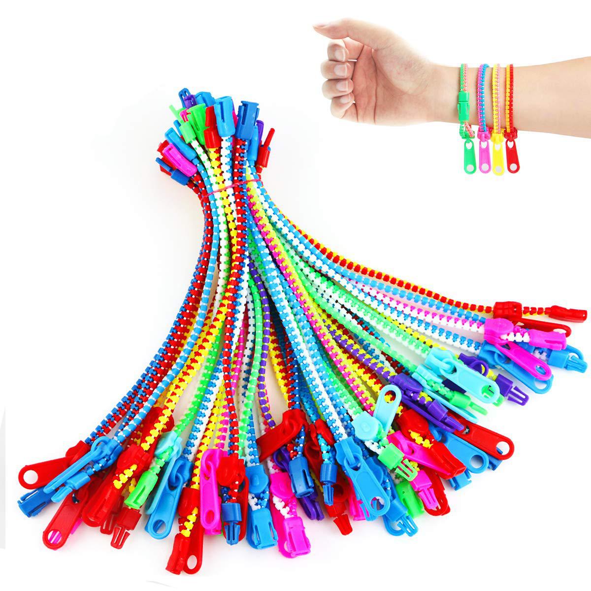 uplama 50 pcs friendship fidget zipper bracelet, neon colors sensory bracelet bulk set, party toys for birthday, goodie bags,