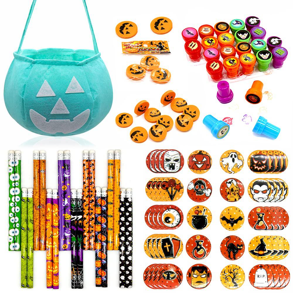 joinbo 140pcs halloween party favors, stationery supplies gift sets for classroom exchange, teal pumpkin project, trick or tr