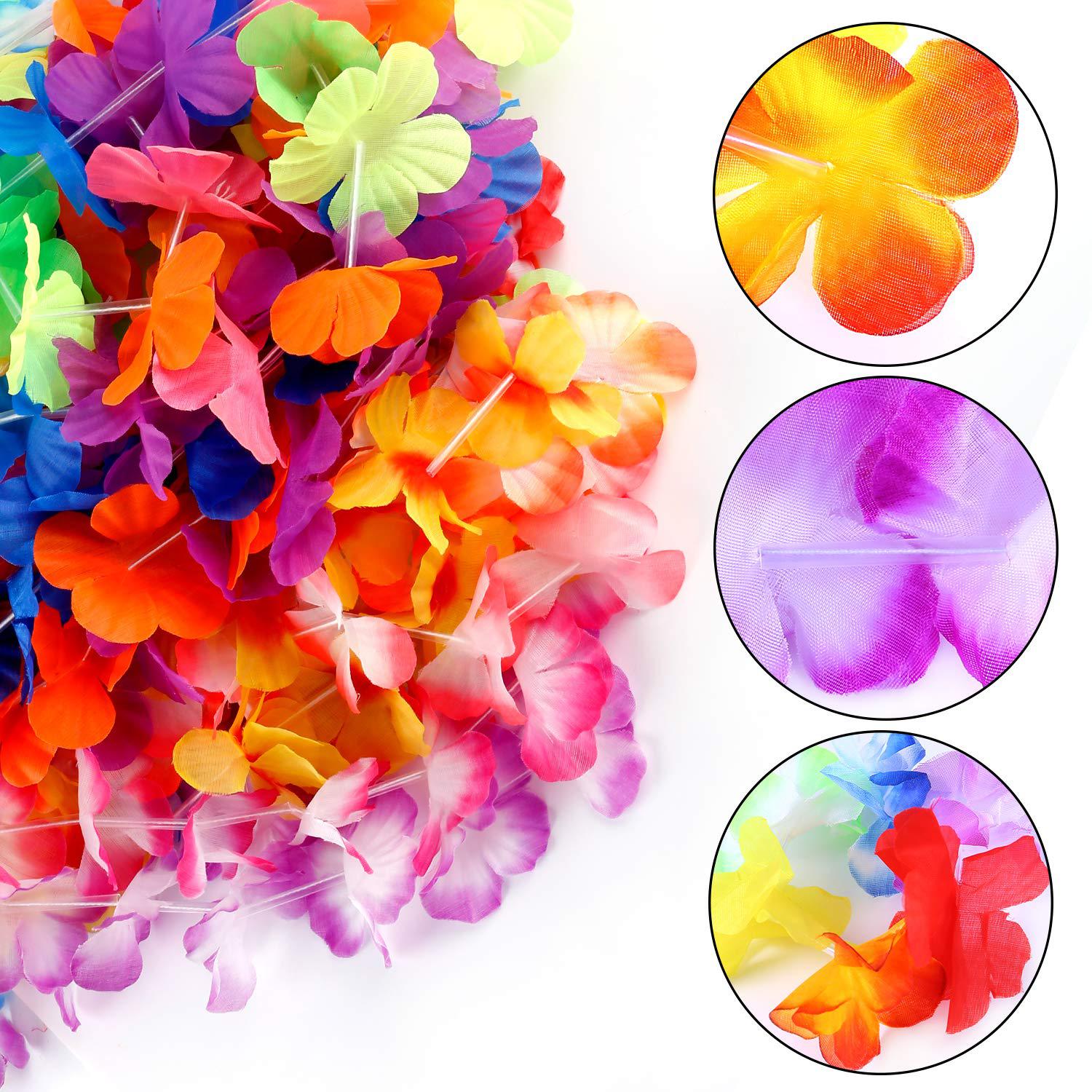 ginmic hawaiian leis, luau party favors supplies, 50pcs tropical hawaiian party necklace with 6 lei hair clips,for kids or ad