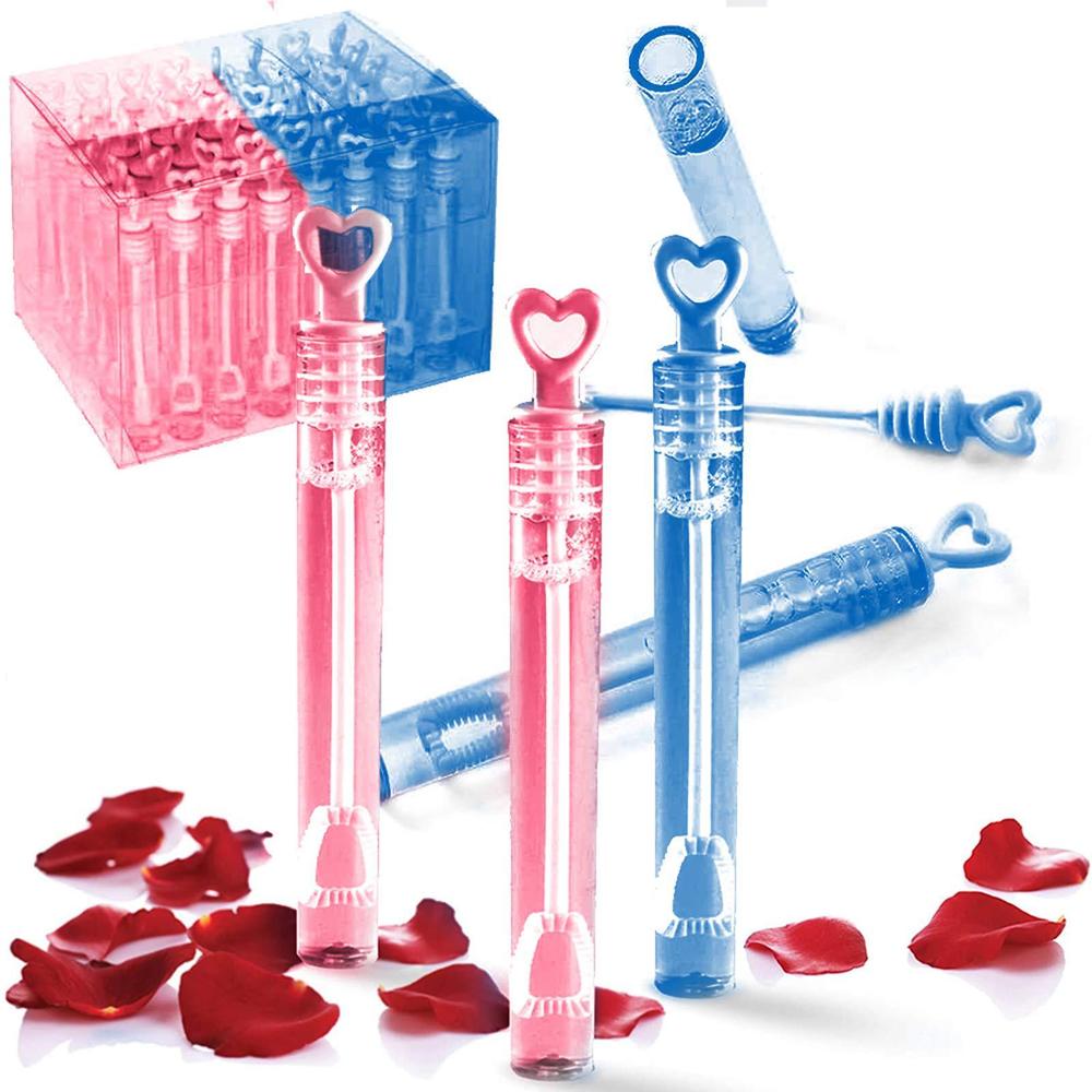 liberty imports 48 pack mini heart bubble wands - great bridal party favors for weddings and anniversaries (blue/pink)