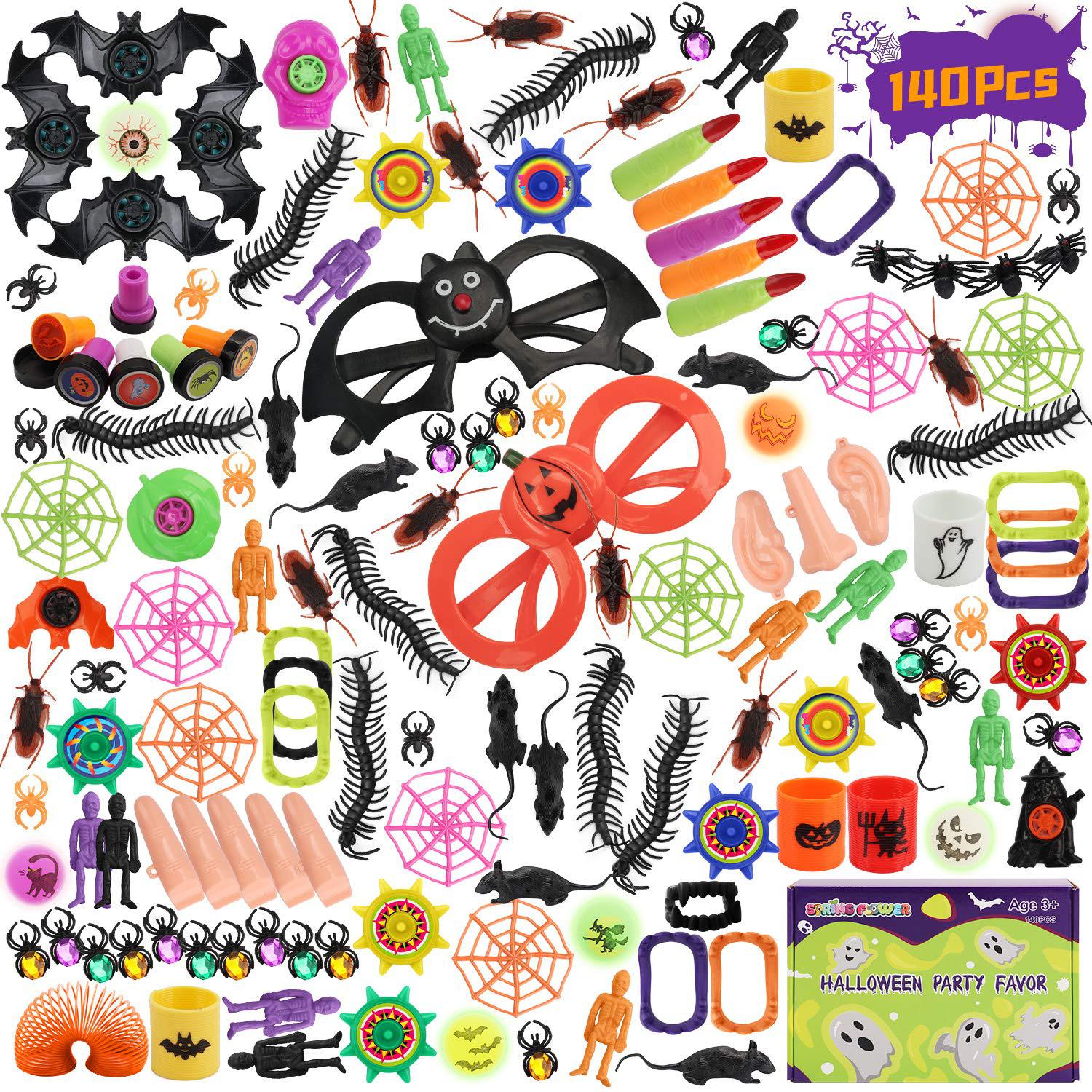 springflower 140 pieces halloween toys assortment for halloween party favors, carnival prizes,school classroom rewards, trick