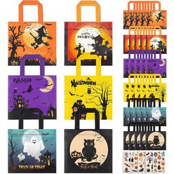 GLOCITI halloween treats bags party favors - 30 pack non-woven halloween tote gift bags for kids trick or treat bags with 54 pcs tatt