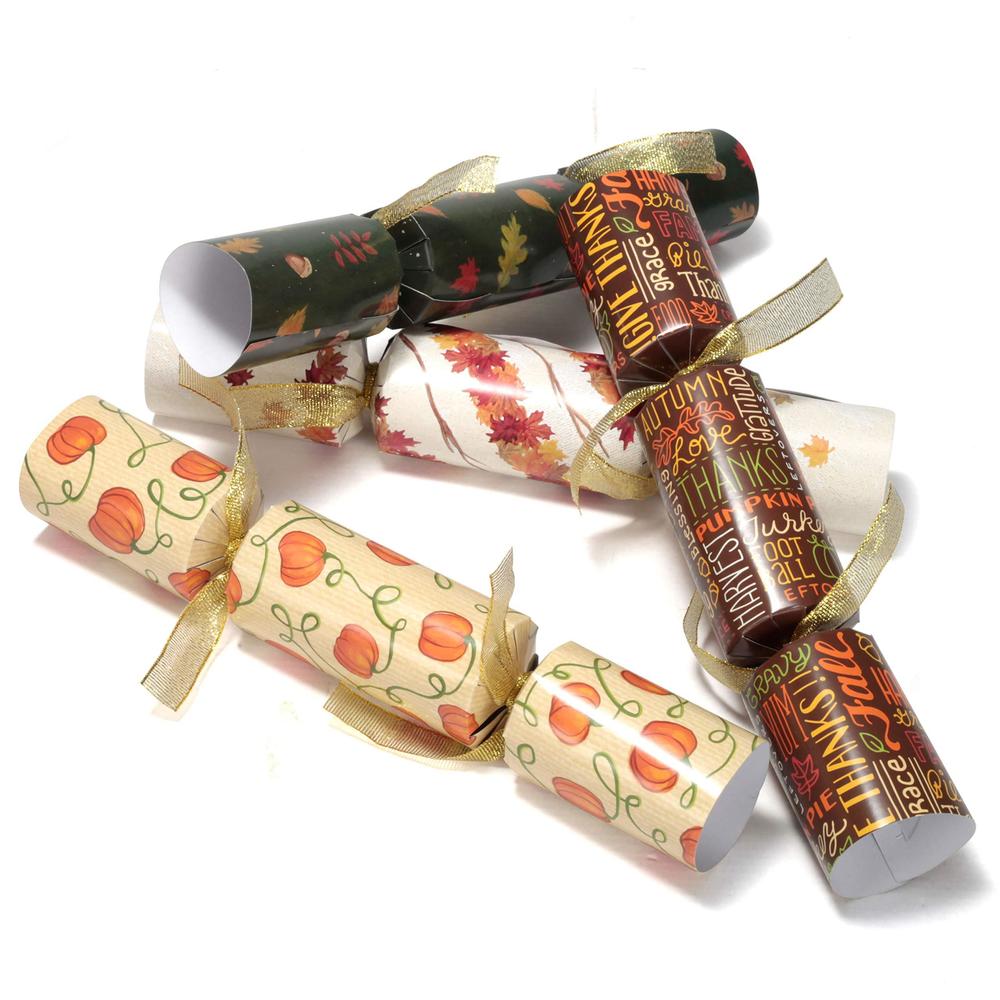 JOYIN thanksgiving party table favor no snap no popping (12 pack) with party hat, joke & gift inside, designed with autumn leaves, 