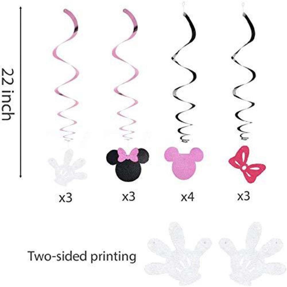 esrinse minnie swirl hanging decorations, 30pcs ceiling streamers for minnie mouse birthday party, cute mouse theme decor par