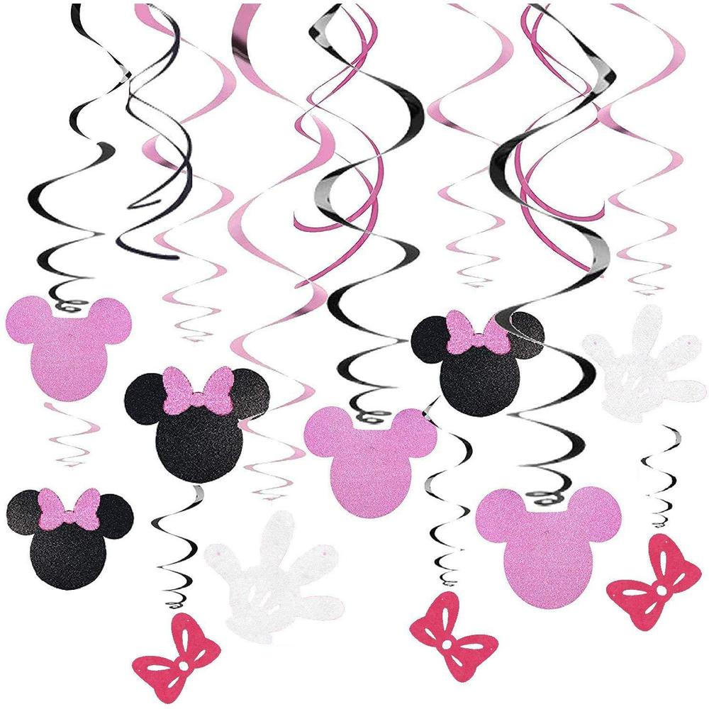 esrinse minnie swirl hanging decorations, 30pcs ceiling streamers for minnie mouse birthday party, cute mouse theme decor par