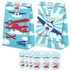 SamPartyShop airplane goodie bags-24 pcs airplane party favors candy bags with stickers, airplane goody gift treat bags airplane themed bi