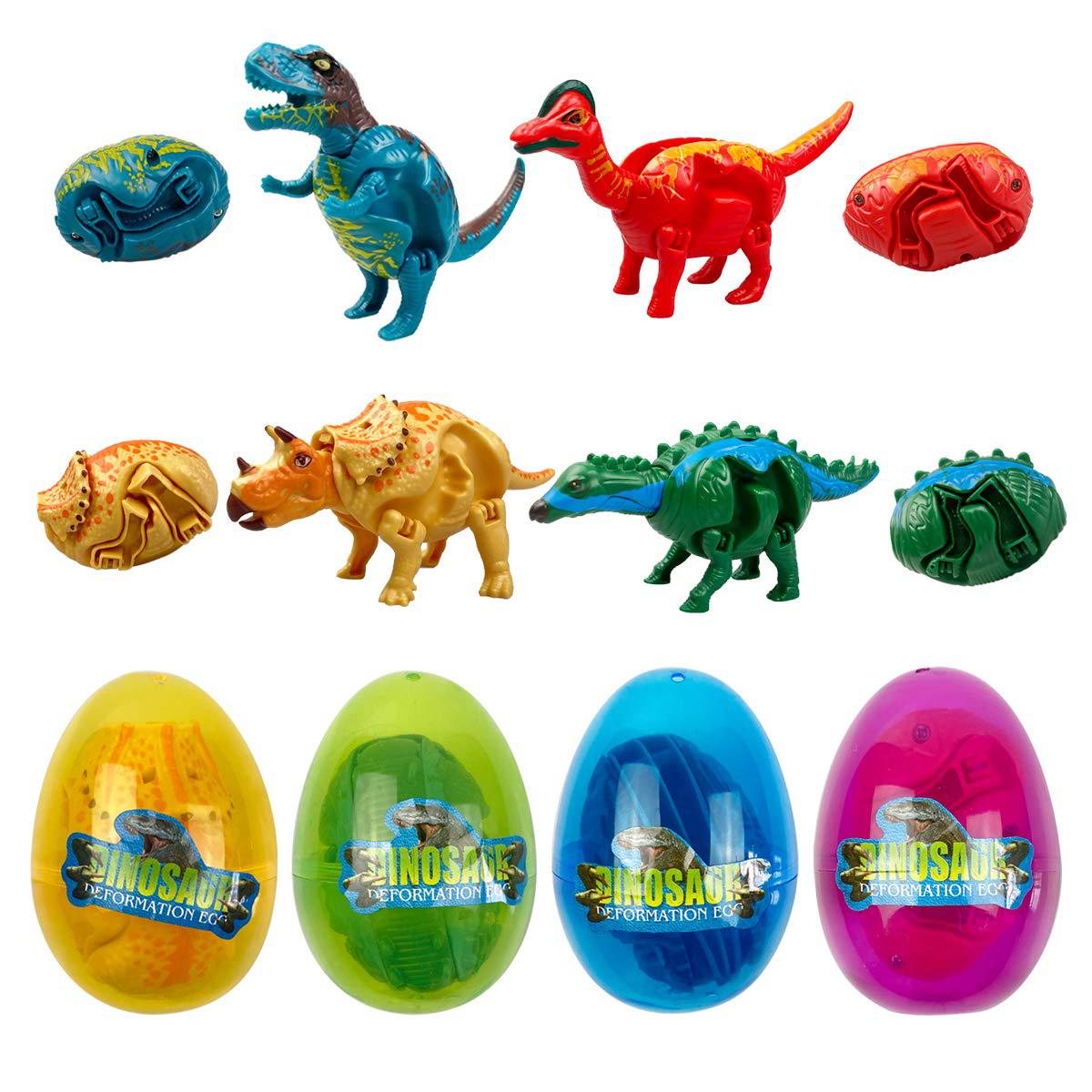Jofan 4 Pack Jumbo Dinosaur Deformation Eggs Prefilled Plastic Easter Eggs with Toys Inside for Kids Boys Girls Toddlers Easter