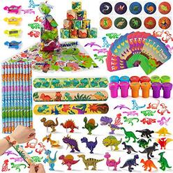 JOYIN 112 pcs dinosaur party favors set, goody bags with dinosaur gift tags, filled with dinosaur themed pencil sharpener, dinosaur
