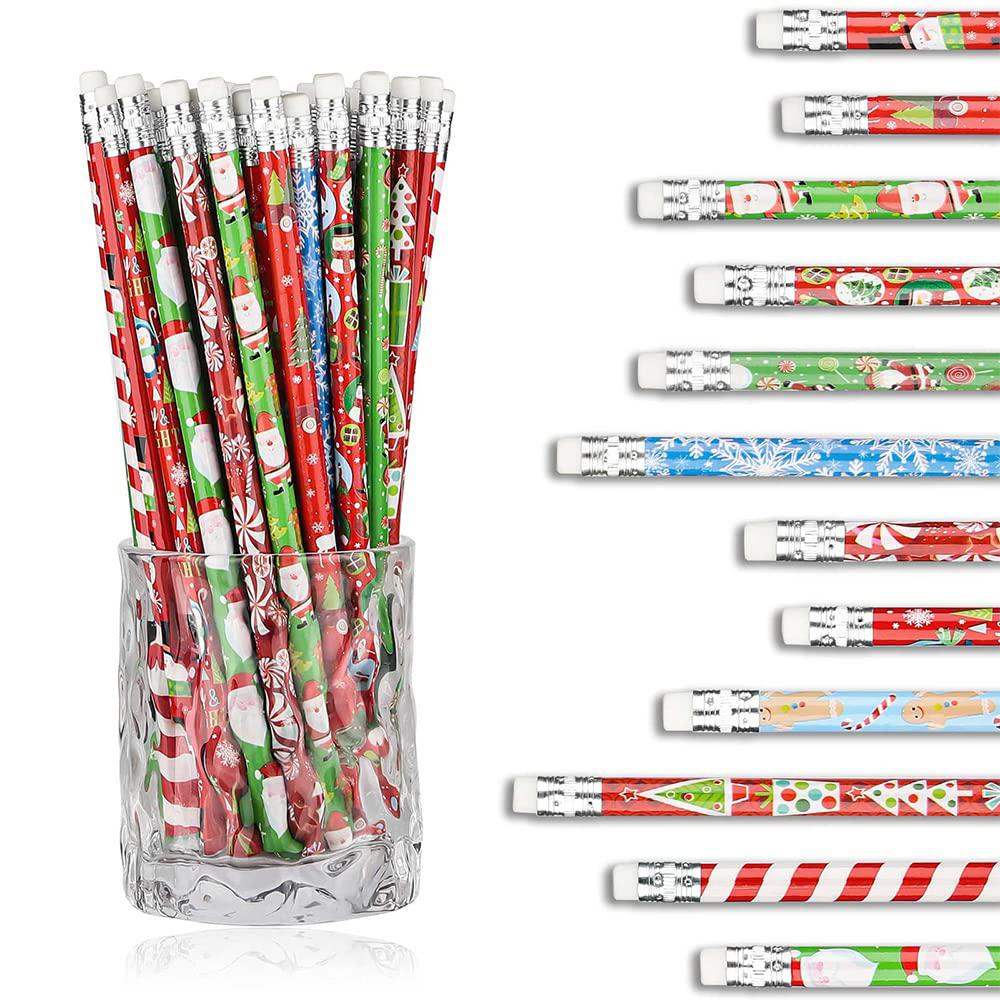 Know me christmas pencils for kids party supplies favors - multicolored  snowman santa claus christmas tree pencils christmas xmas sta