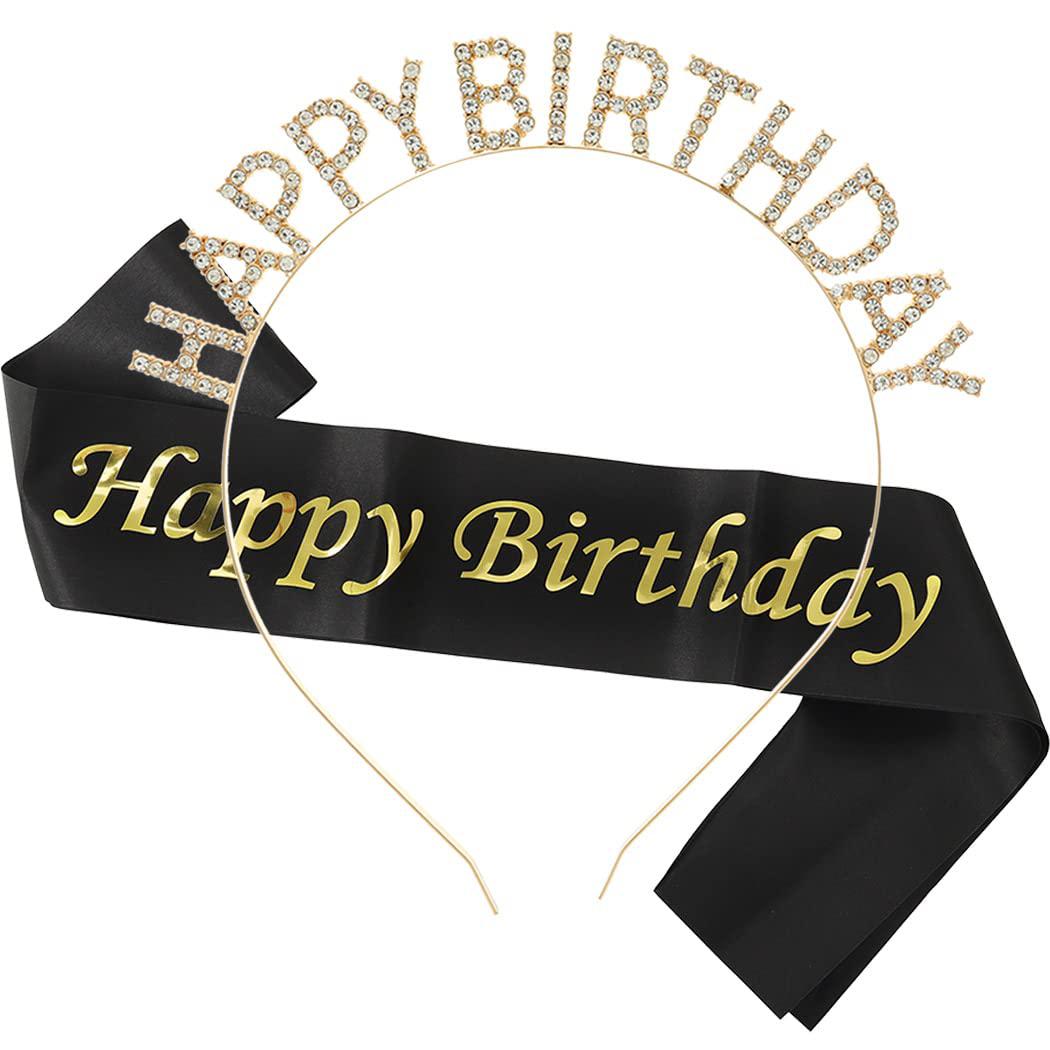 campsis 2pack birthday sash headband gold rhinestone tiara glitter sash set shinny birthday accessories gifts party favors su