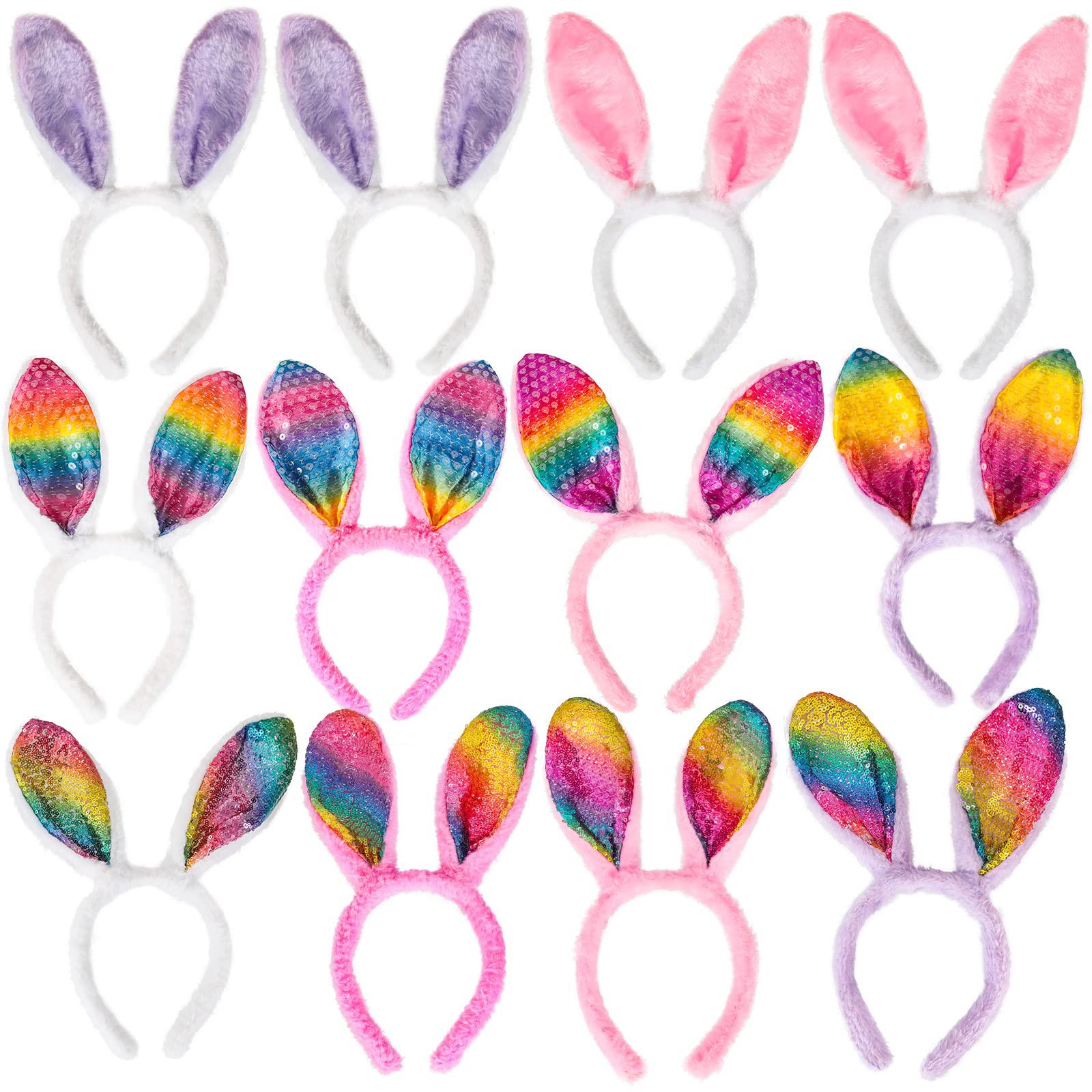 mgparty 12pcs easter bunny ears headbands colorful ear rabbit hairband easter party decoration easter birthday party favors f