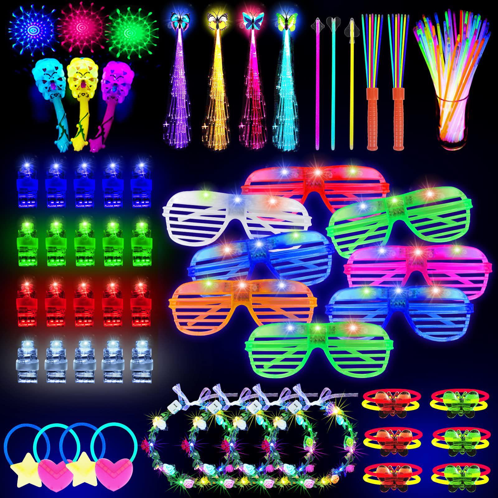 onesing 104 pcs glow in the dark party supplies neon party supplies glow  party supplies and decorations led light up toys bir