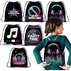 PERFQU 12 pack music party supplies favor drawstring bags for kids' birthday, boys girls music tiktok drawstring backpack bag as loo