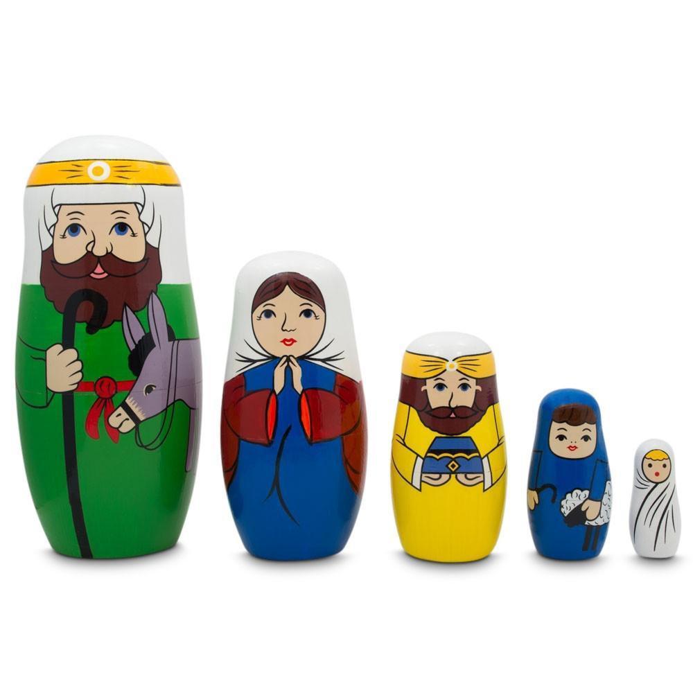 bestpysanky joseph, mary, and jesus nativity scene wooden nesting dolls 5.75 inches