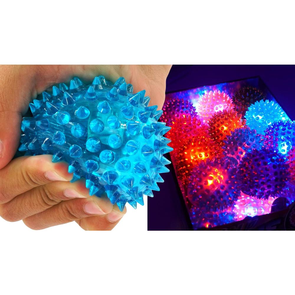 ja-ru light up rubber spike ball (pack of 4 balls) with flashing lights | bouncy stress ball | great fidget ball toy for kids