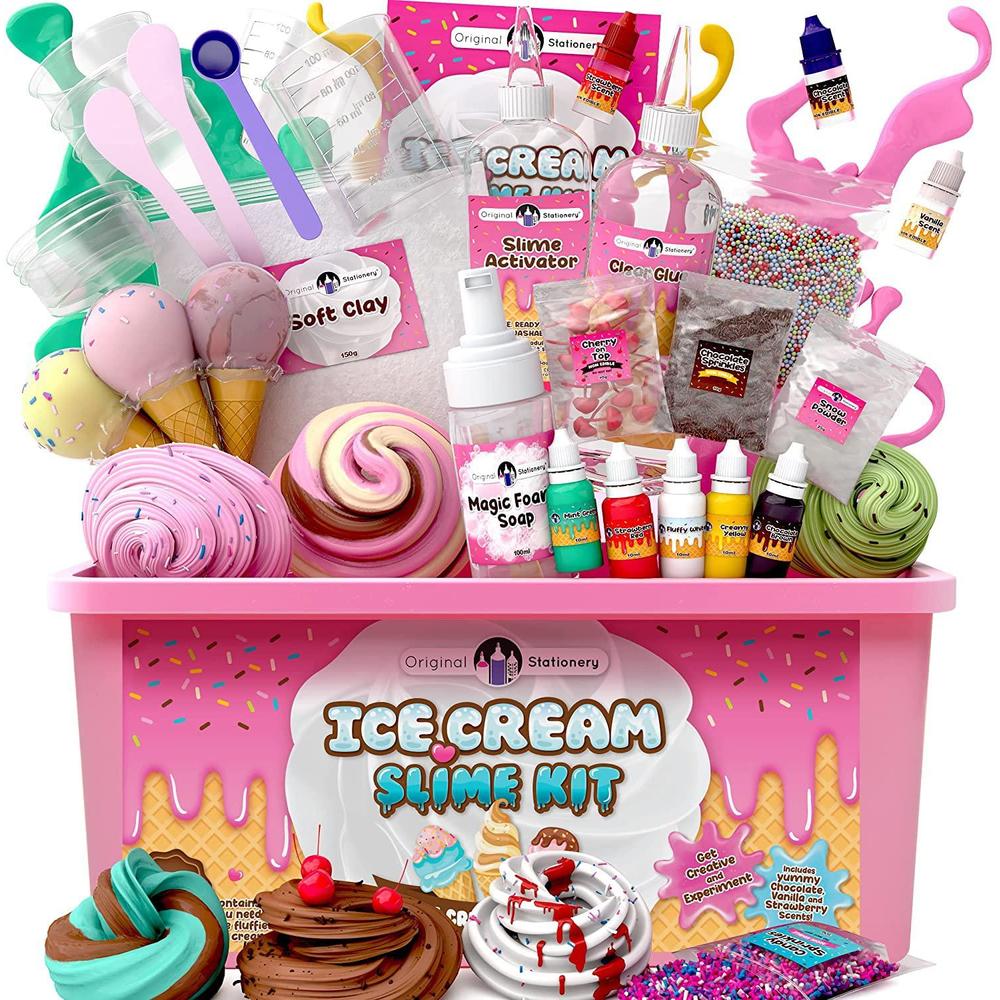 original stationery fluffy slime kit for girls everything in one box to make ice cream slimes, make fluffy, butter, cloud & f