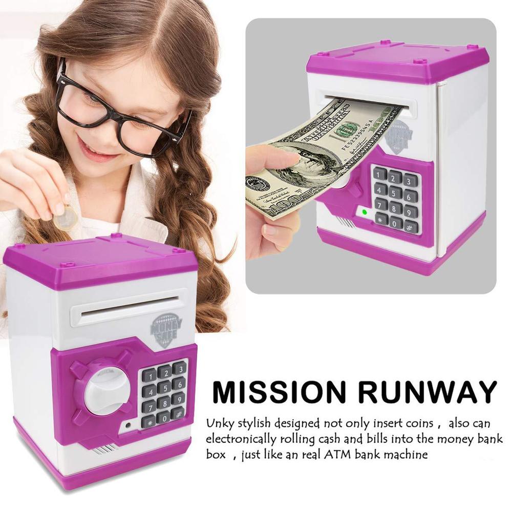 SAOJAY kids money bank, saojay electronic password piggy bank mini atm cash coin money box for kids birthday toy for children (pink)