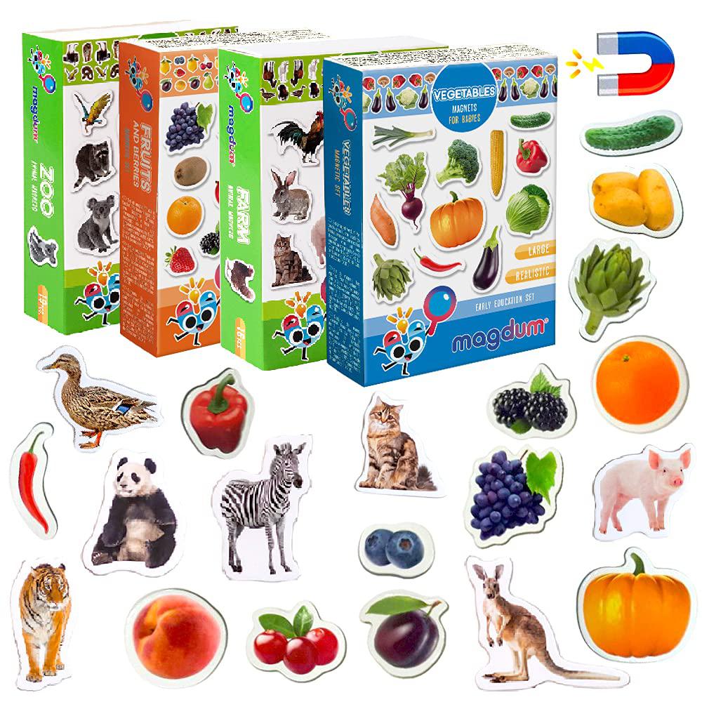magdum farm+zoo+fruits+vegs photo fridge magnets for toddlers - 85 large kids magnets - fridge magnets for kids - refrigerato