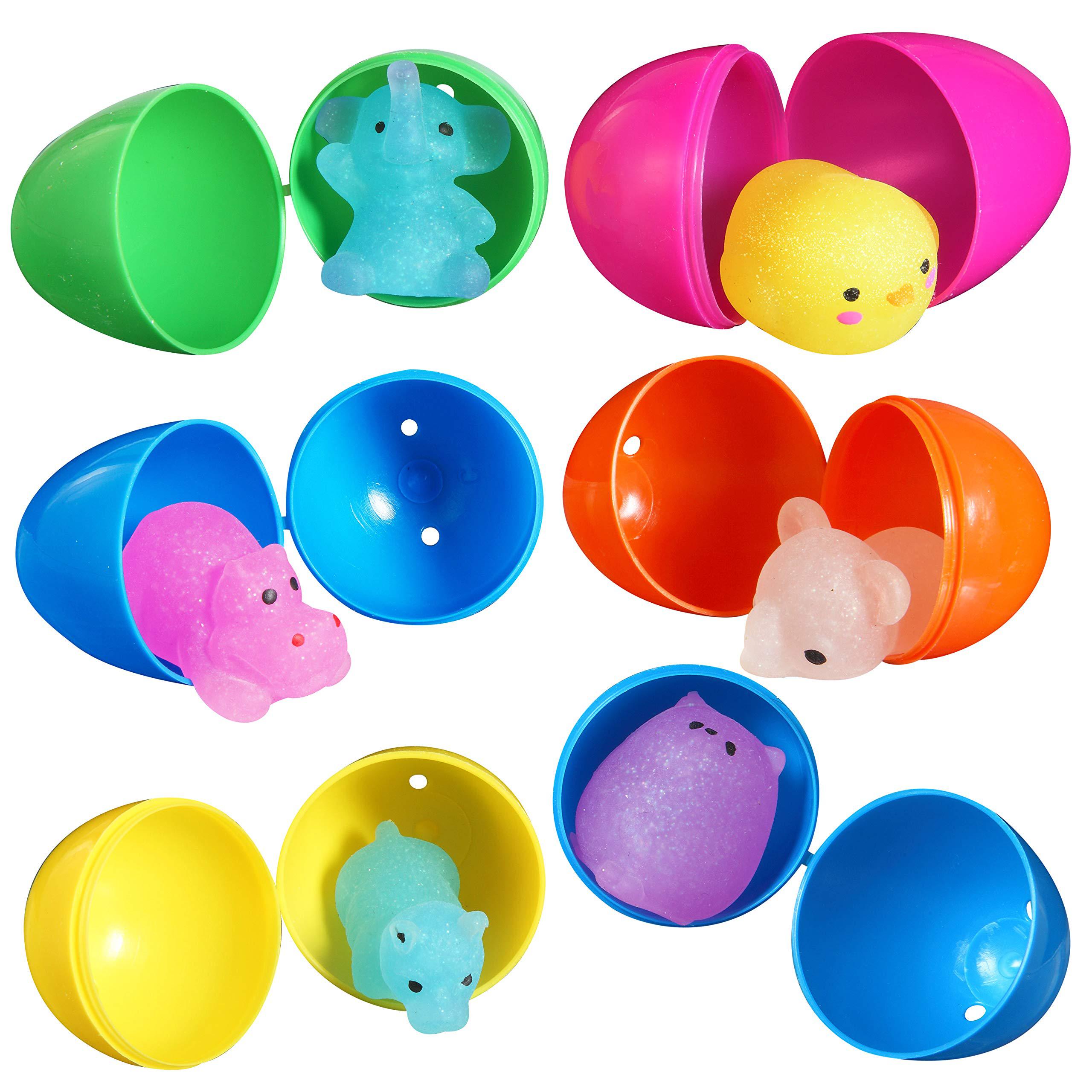JOYIN 24 pcs mochi squishy prefilled easter eggs, glitter mochi squishy toys for kids easter basket stuffers fillers, easter egg pa
