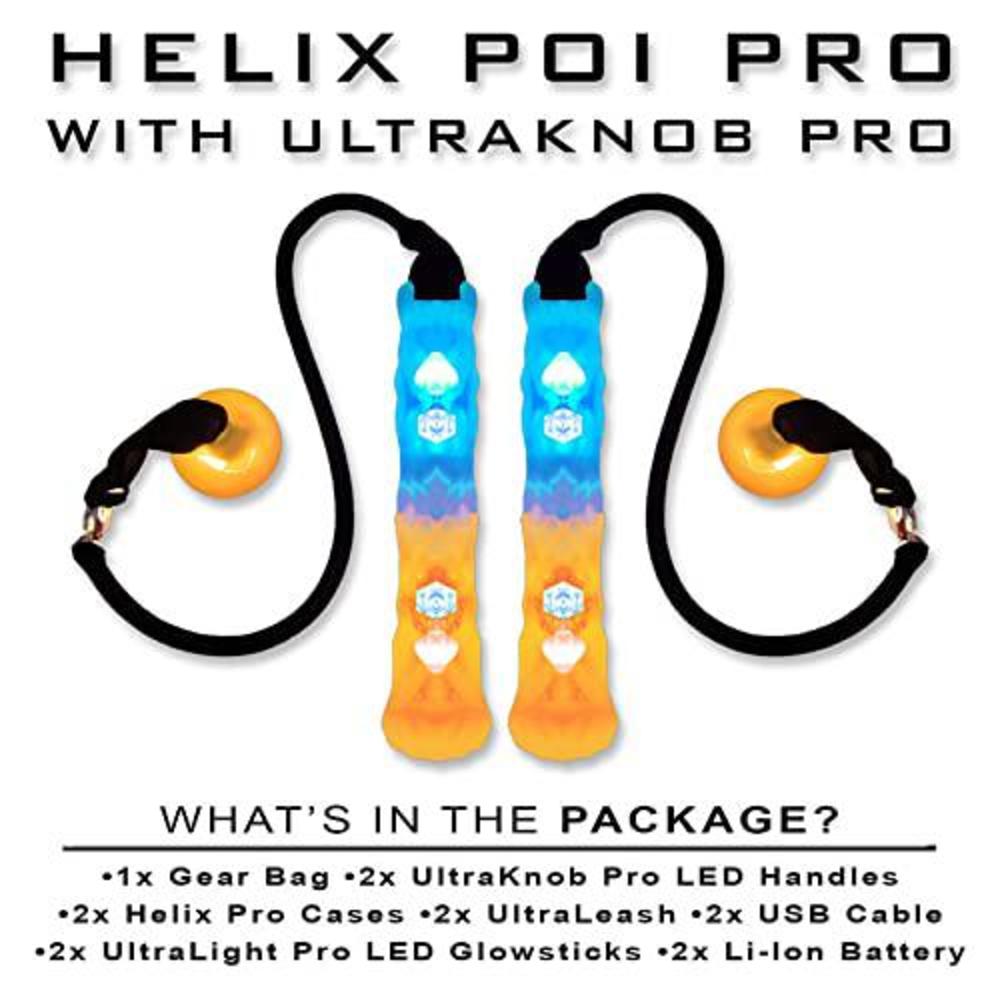 ultrapoi helix poi pro - the world's favorite spinning light up glow stick flow poi balls (led knob handle (helix poi pro w/ 