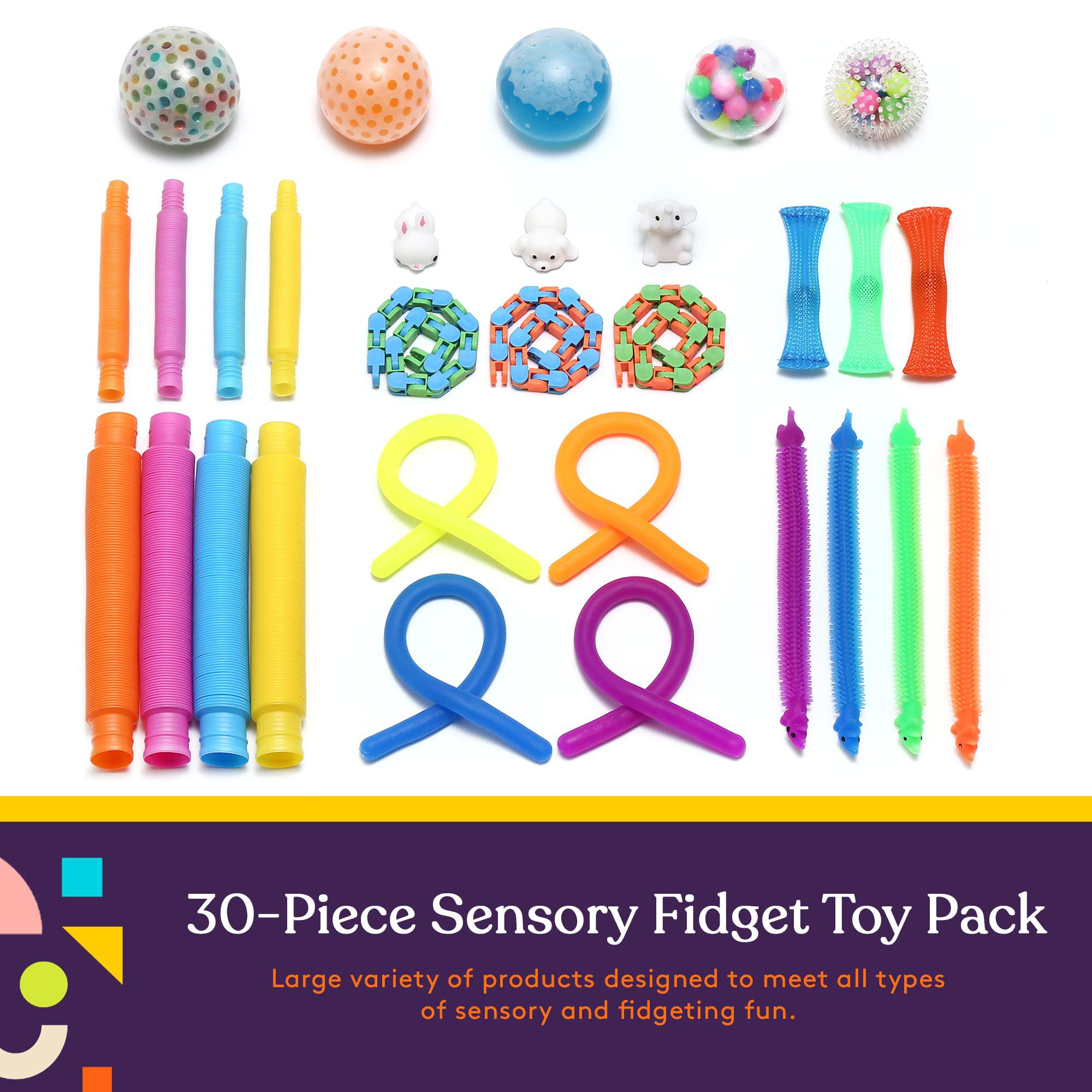 special supplies fidget toy pack fidget kit for kids, 30 pc. set, interactive sensory toys with squishy balls, fun tubes, squ