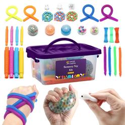 special supplies fidget toy pack fidget kit for kids, 30 pc. set, interactive sensory toys with squishy balls, fun tubes, squ