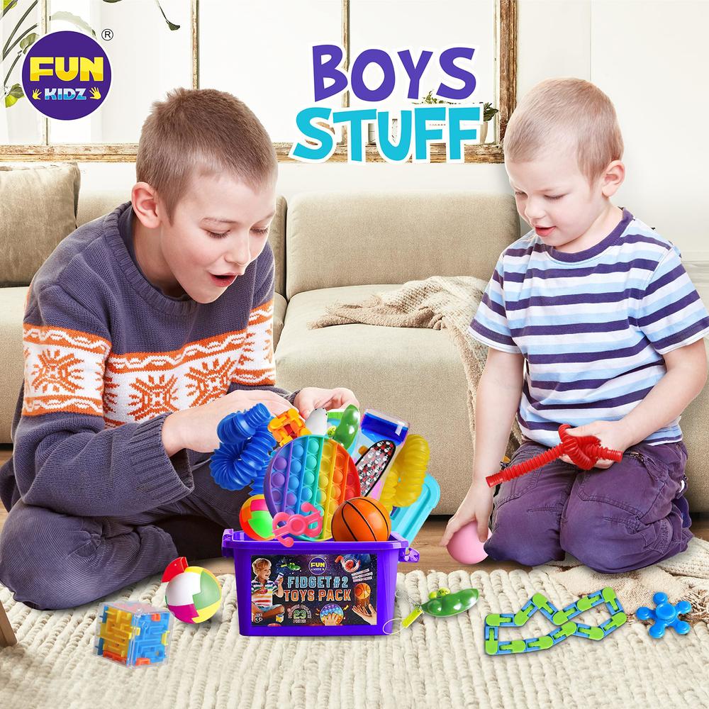 FunKidz Fidget Toys Pack - 23 Piece Sensory Toy Set In Reusable Storage Box For Kids