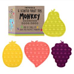 Impresa 4-pack fruit scented monkey push pop sensory toys for kids & adults to help reduce anxiety - scented pop it fidget toy promot