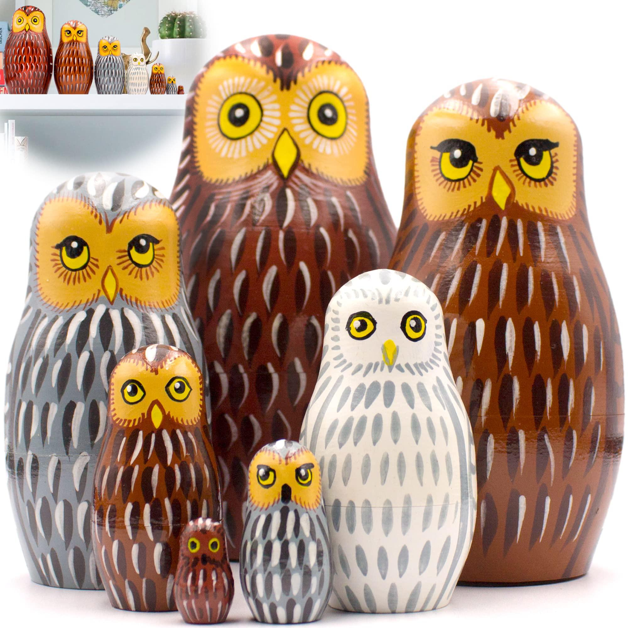 AEVVV owl nesting dolls set of 7 pcs - matryoshka with owl figurines - nesting owl dolls - owl gifts for owl lovers - owl decoratio