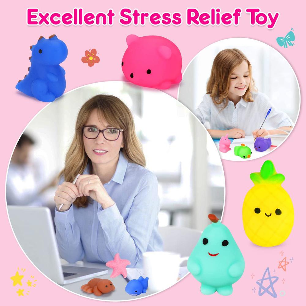 Yunaking 130pcs mochi squishy toy kawaii animals squishies party favors for kids stress relief toy easter egg fillers valentines goodi