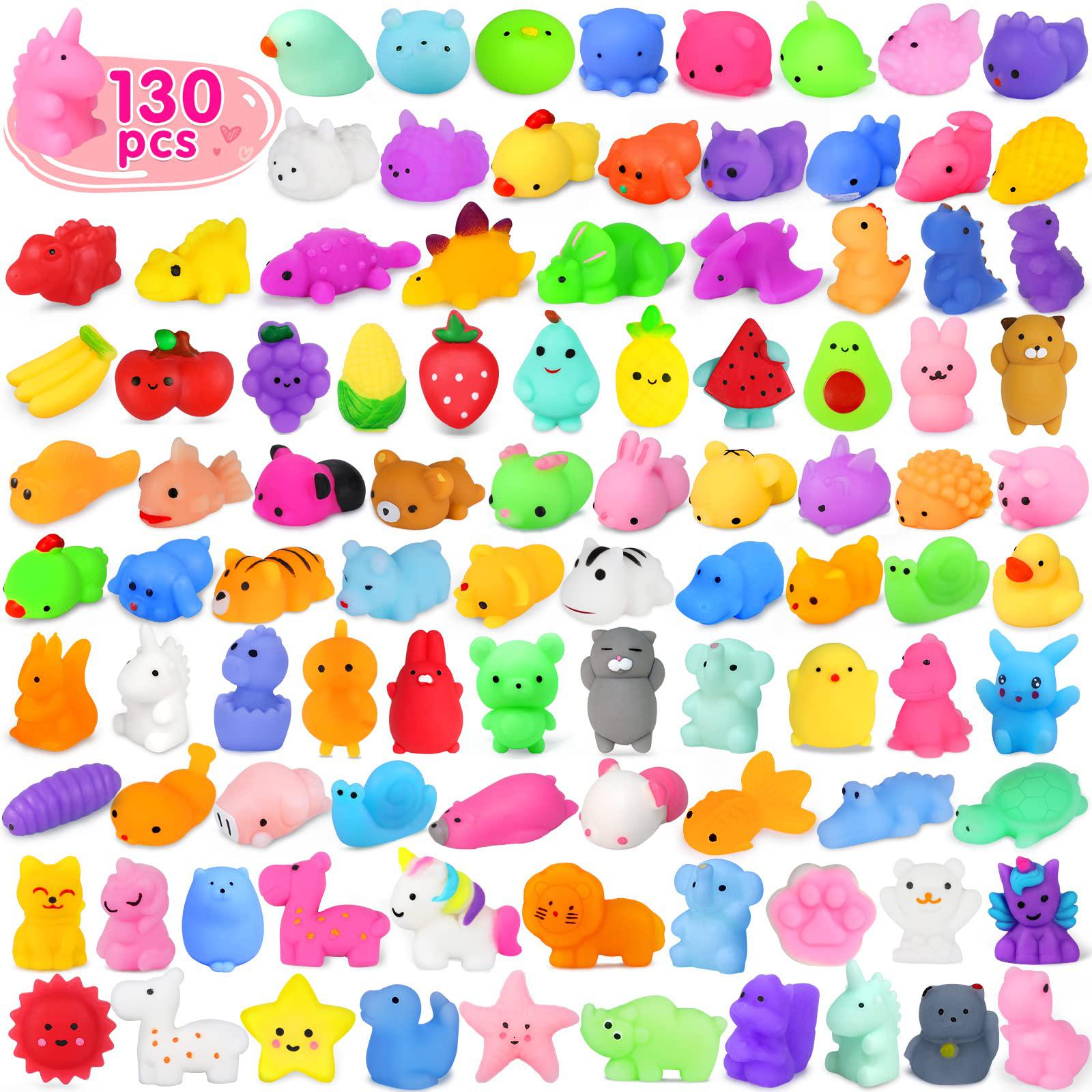 Yunaking 130pcs mochi squishy toy kawaii animals squishies party favors for kids stress relief toy easter egg fillers valentines goodi