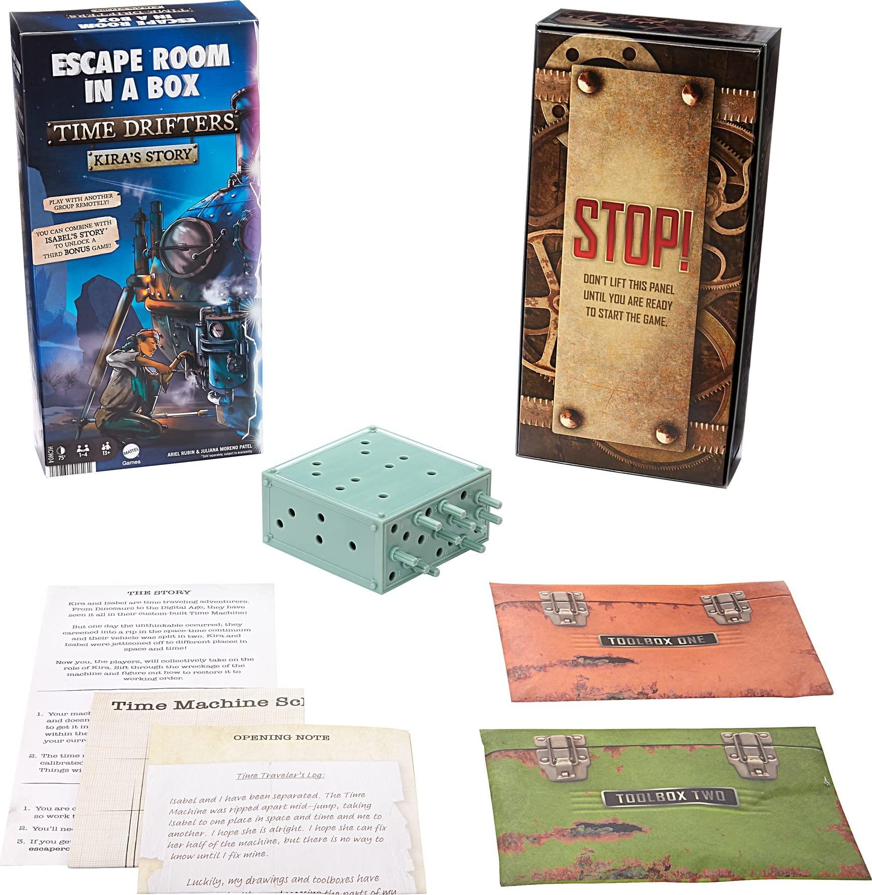 Mattel escape room in a box: time drifters kira's story party game for 1 to 4 players with clues & puzzles, combine with kira's stor