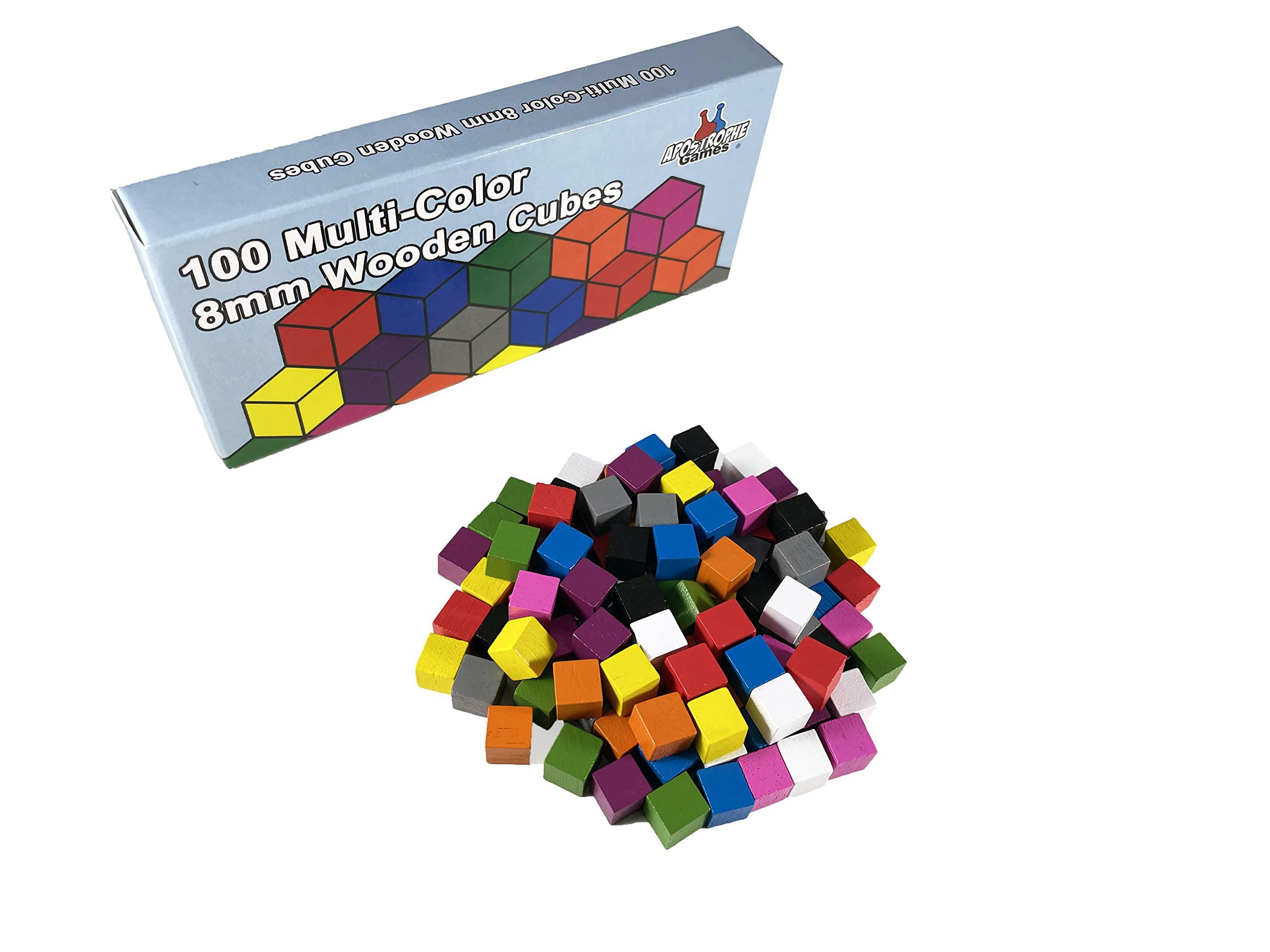 Apostrophe Games 100 wooden cubes, family games accessories - multi-color board game tokens ideal for sorting, counting, classrooms, replaceme