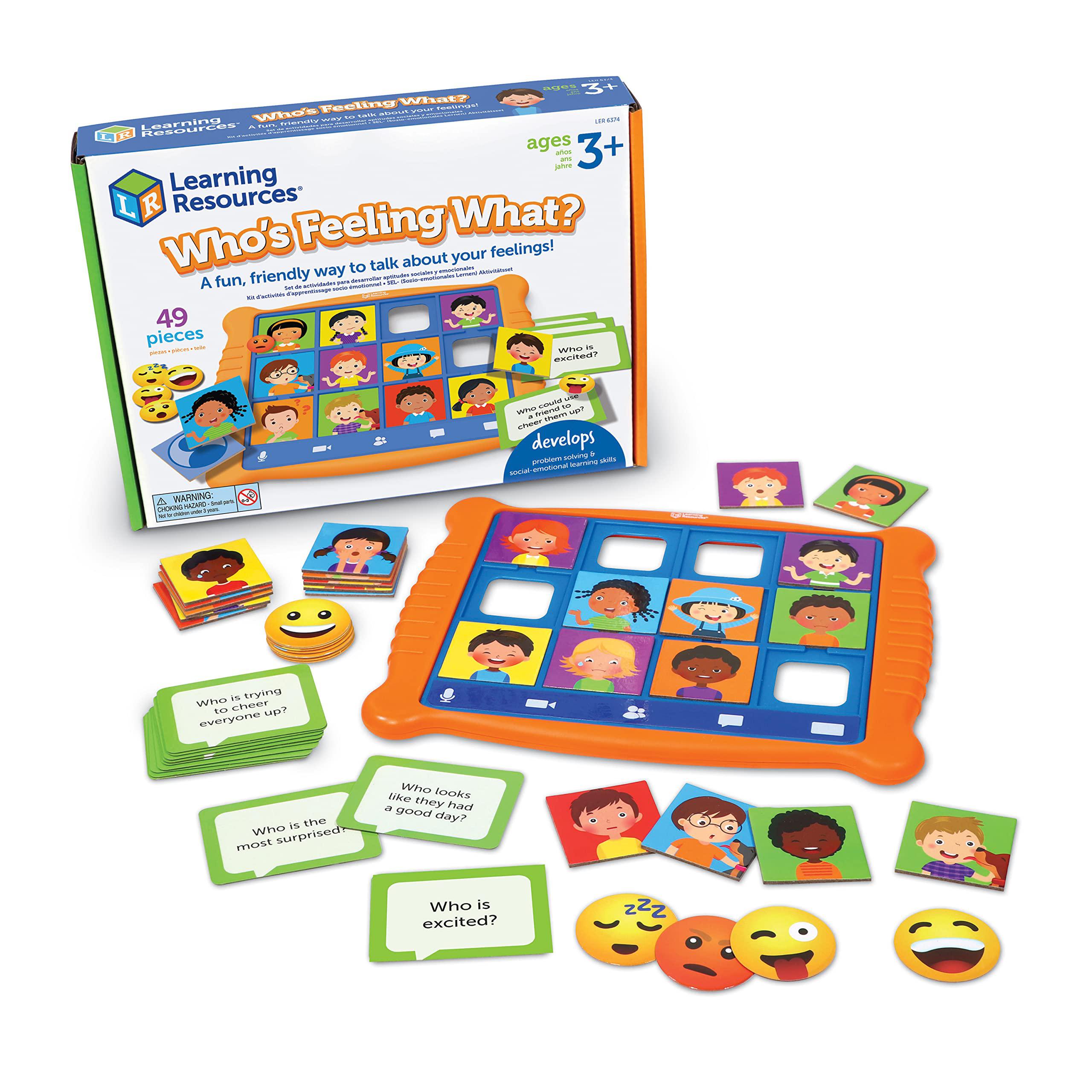 Learning Resources who's feeling what? ,social emotional learning games, communication games for kids, emotion toys, feeling toys for kids, 49 p