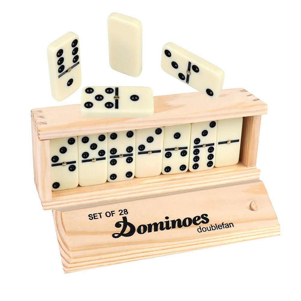Doublefan dominoes set double six, dominoes set for adults, double 6 professional domino tiles with spinner in wooden box,28 pcs domino