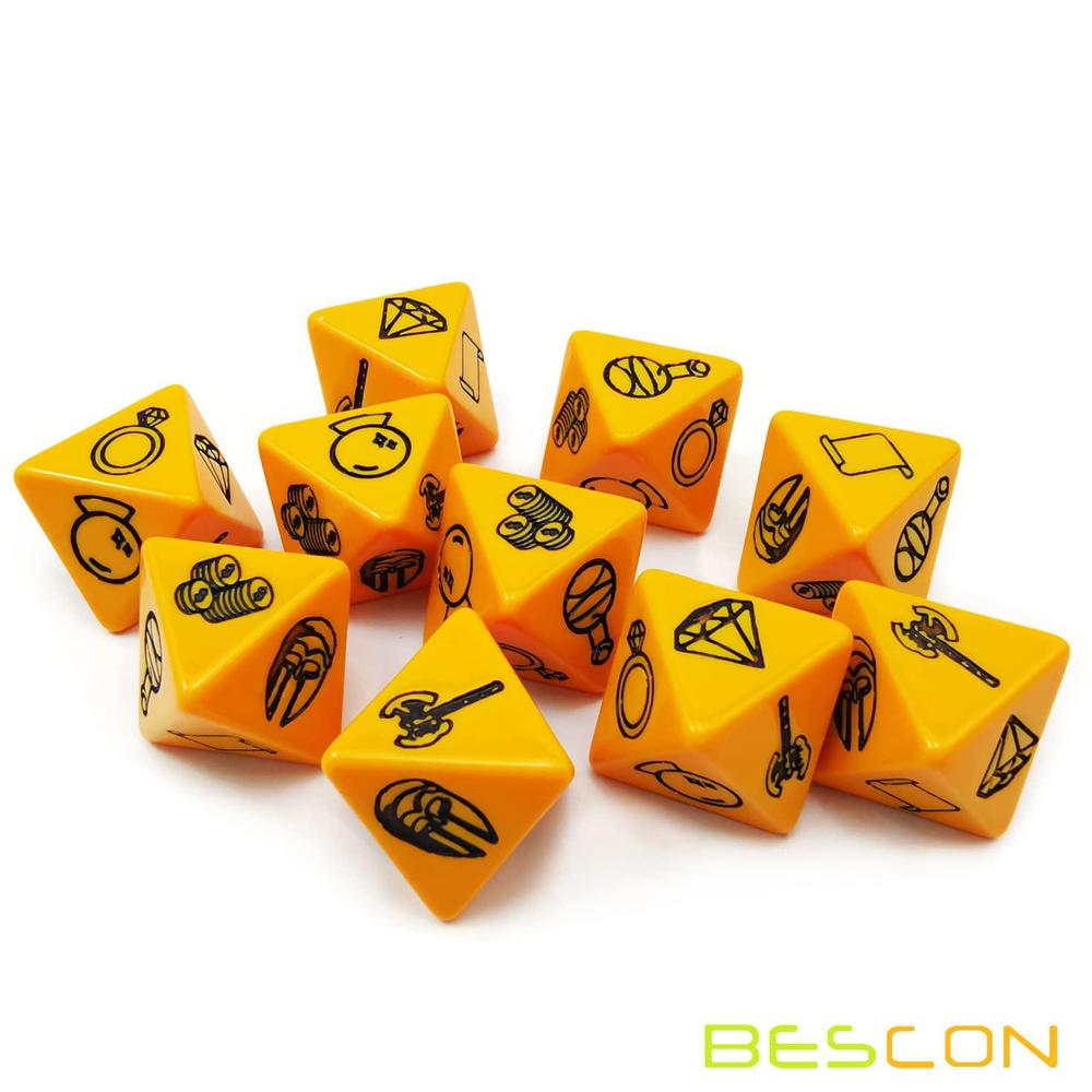 BESCON Dice bescon's dungeon and wilderness terrain, dungeon feature and treasure type dice set, 4 piece proprietary polyhedral rpg dice 