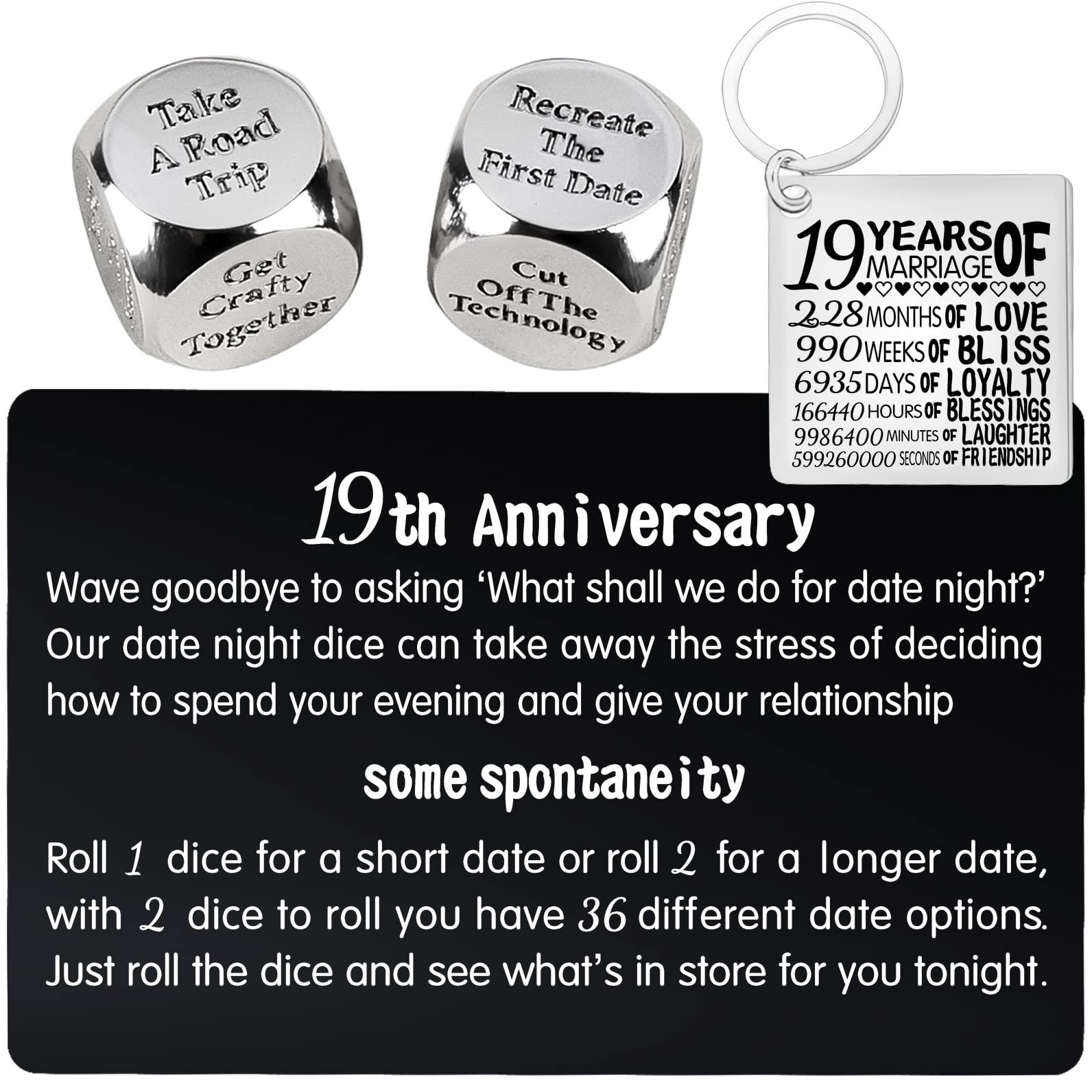 LittleBlueDeer 19th anniversary date night dice gifts,19th anniversary for wife,19 years anniversary for her,19 years anniversary for couple