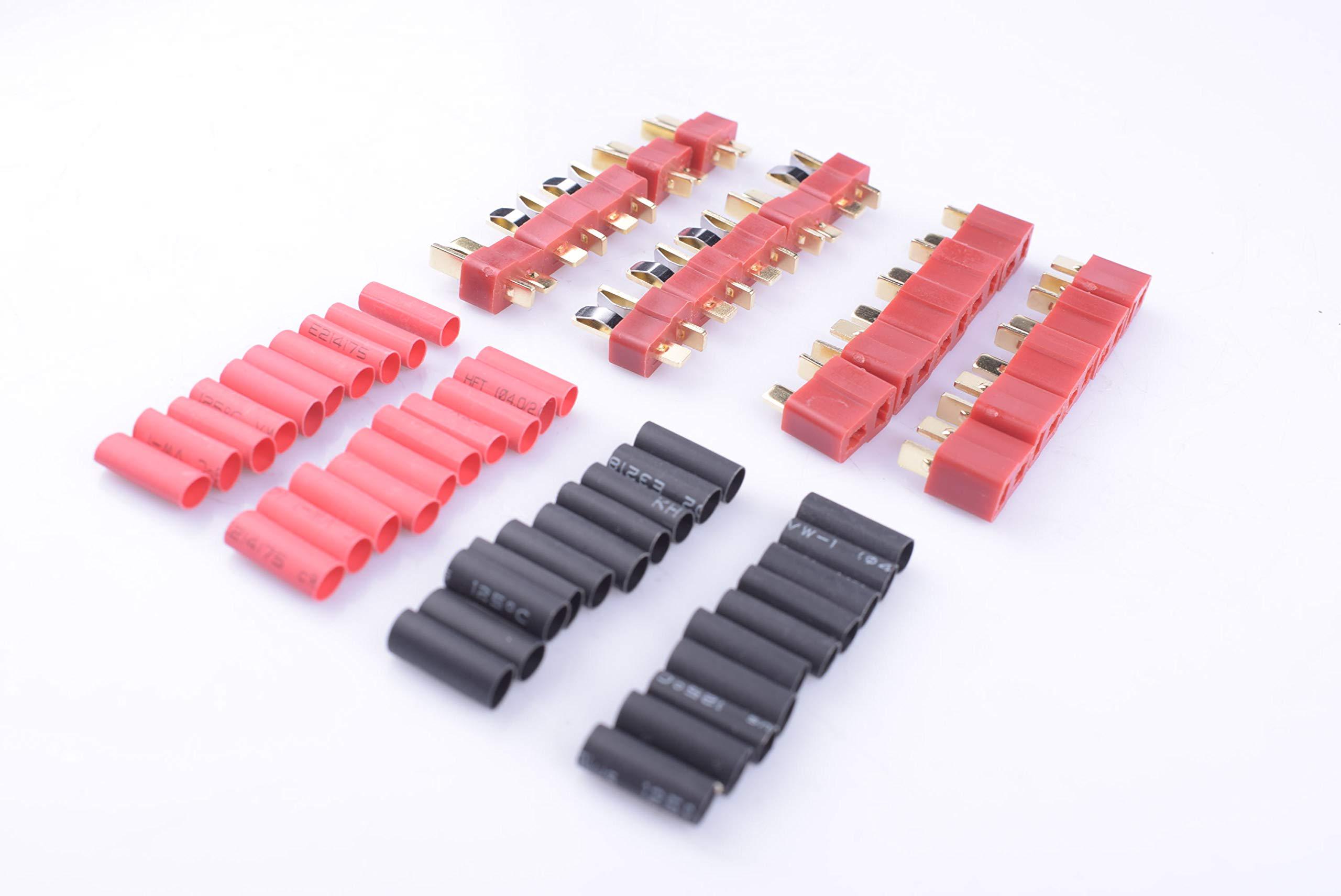hengfuntong-elec 10 pairs red ultra t plug connectors deans style for rc lipo battery male and female with 20pcs shrink tubin
