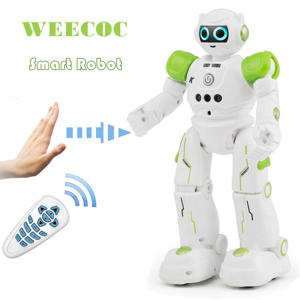 weecoc rc robot toys gesture sensing smart robot toy for kids can singing dancing speaking christmas birthday gift (green)