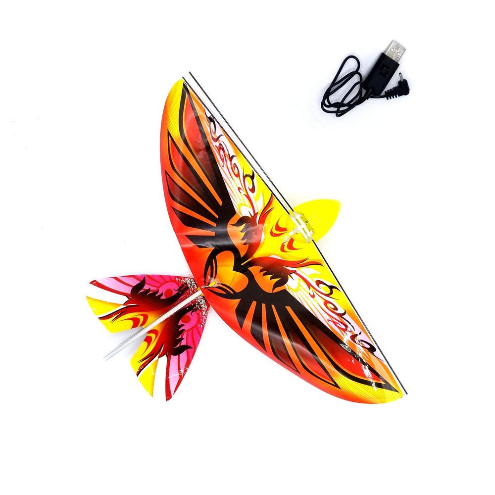 mukikim self flying ebird orange phoenix - electronic flying bird drone toy. adjust the rudder to make the flapping wings bir