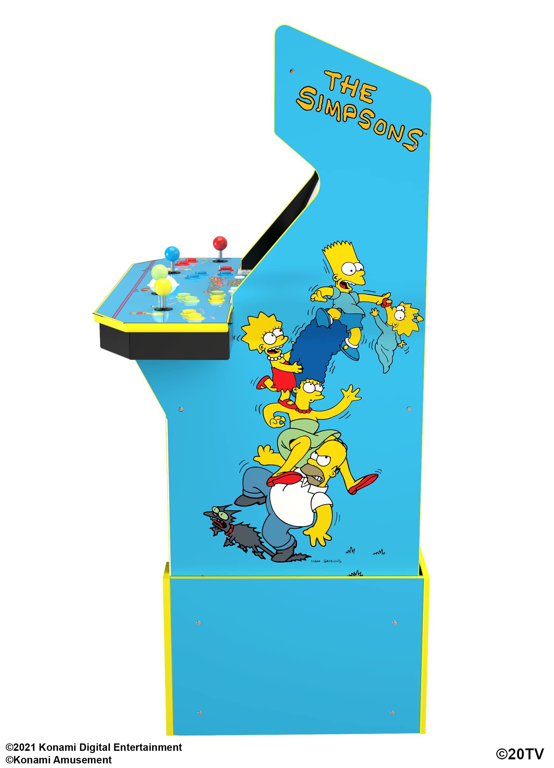 arcade1up the simpsons live arcade cabinet with riser & lit marquee (4 player) blue