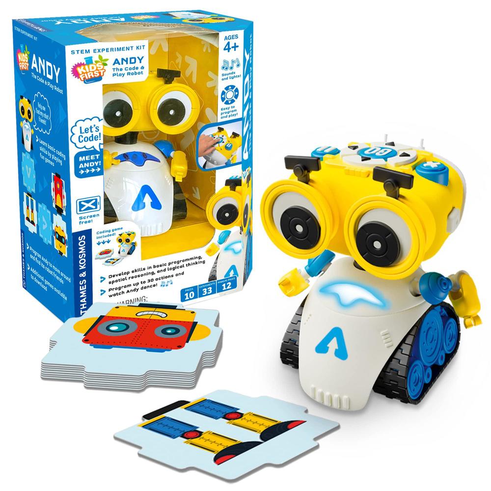 thames & kosmos andy: the code & play robot | screen-free coding & robotics kit for ages 4+ | pre-built robot w/ intuitive bu