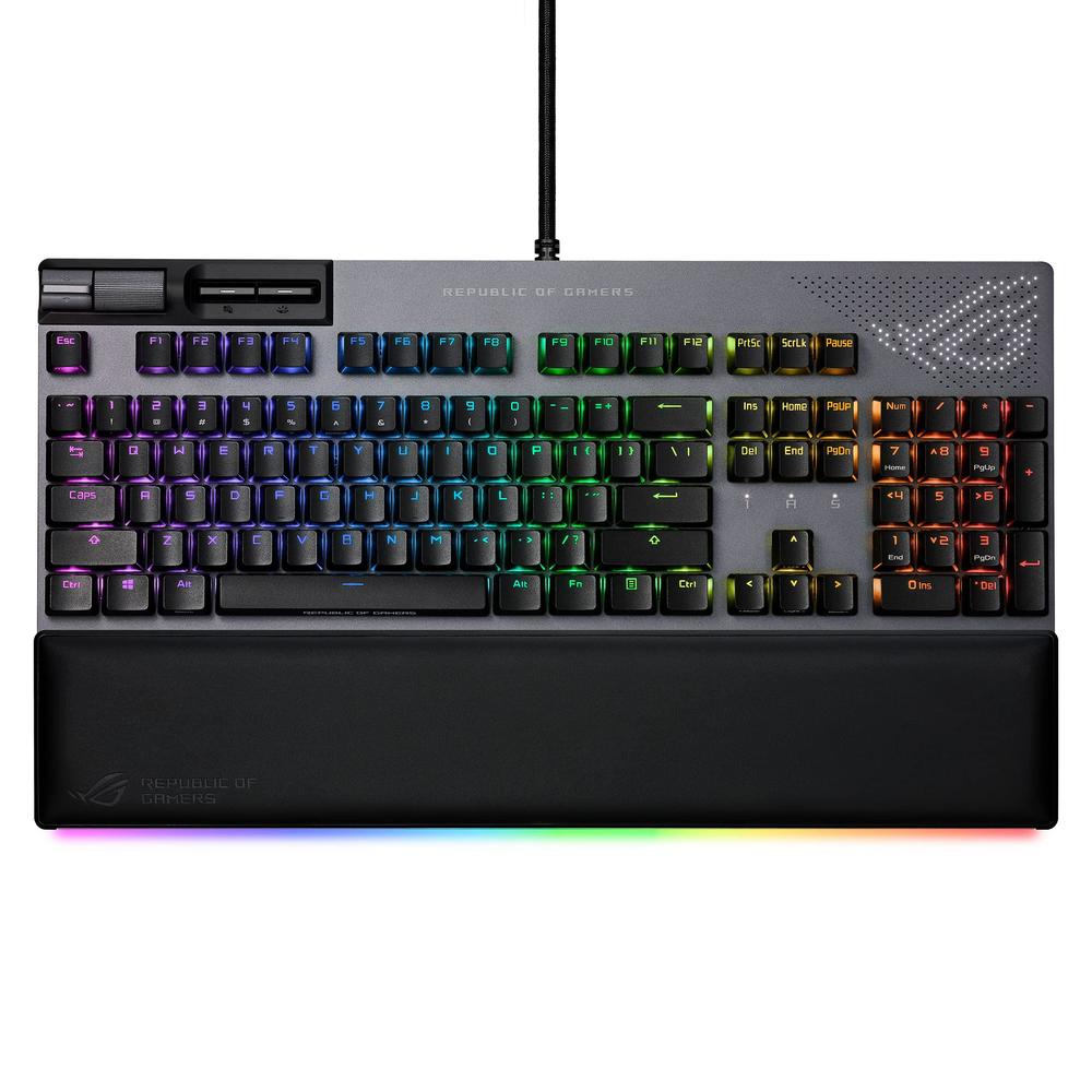 asus rog strix flare ii animate 100% rgb gaming keyboard - hot-swappable, rog nx red linear switches, customizable led displa