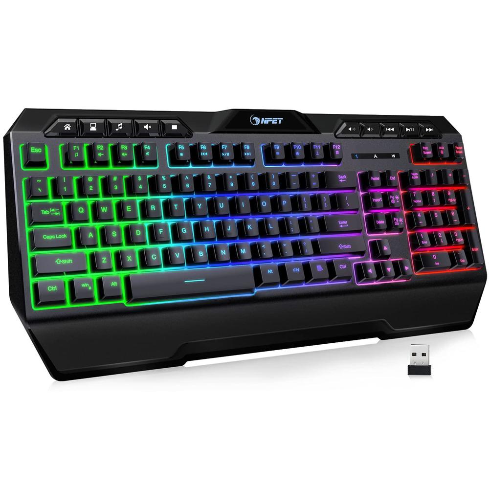 npet k32 wireless gaming keyboard rgb with wrist rest - long-lasting ...