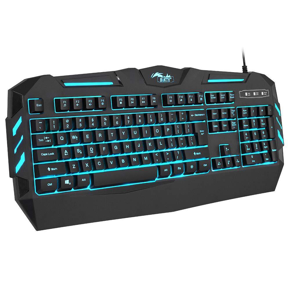 bakth 7 colors led backlit gaming keyboard, mechanical feeling and waterproof, illuminated usb wired keyboard for pro pc game